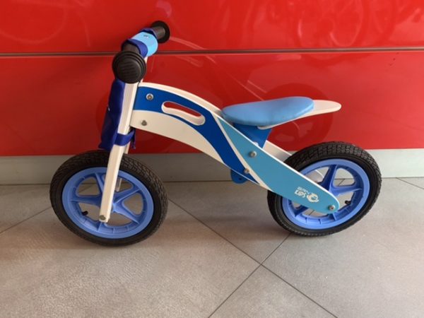 Bici In Legno Pedagogica Tipo Moto Colore Bianco-Azzurro