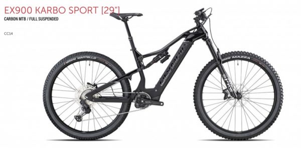 Bicicletta Mtb  E-Bike Full Top Gamma   Olympia “KARBO 900 SPORT PIKE 2022   ” Carbonio  Taglia M Nera Lucido