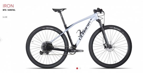 Bicicletta Mtb 29“Olympia Iron Pro Carbonio Sram 12 V Disc ”Carbonio 12 V Telaio Misura M Bianco-Nero