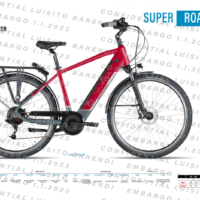 Bicicletta E-Bike Olympia “Super Roadster 2023 MAN  700 “Colore Rossa Opaca-Argento, Batteria Samsung 620 Wh